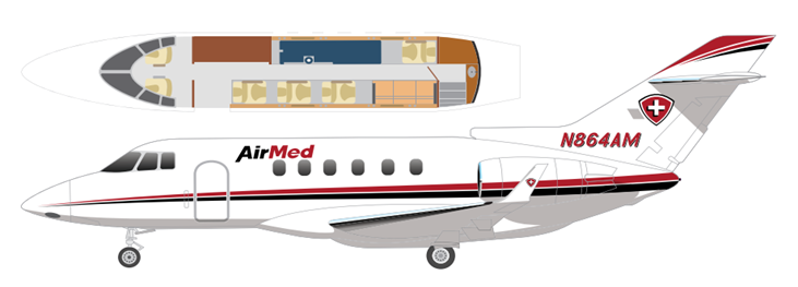 Hawker 800A top-down cabin layout